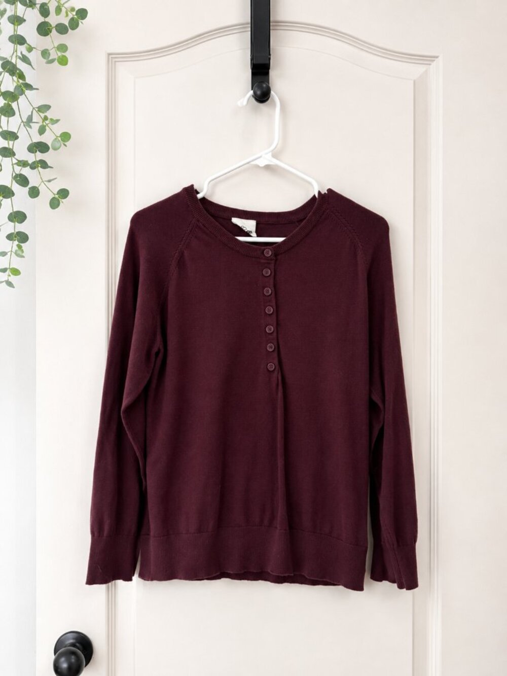 Herizon Burgundy Henley Pullover Sweater Size L